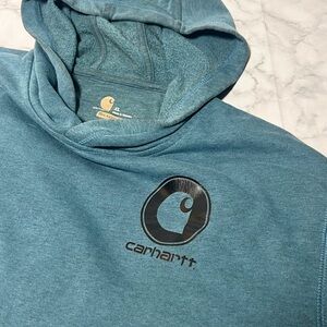 XL Carhartt Teal Delmont Force Graphic Hoodie Men’s Rugged Worn Relaxed Fit